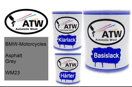 BMW-Motorcycles, Asphalt Grey, WM23: 1L Lackdose + 1L Klarlack + 500ml Härter - Set, von ATW Autoteile West.